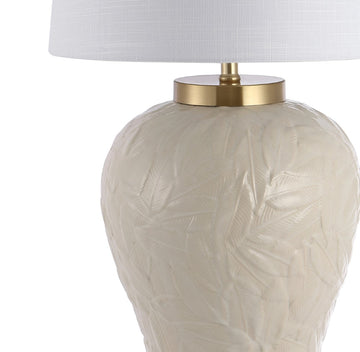 Regency Palm Leaf 31.5" Ceramic/Metal Bohemian Cottage LED Table Lamp - JONATHAN Y